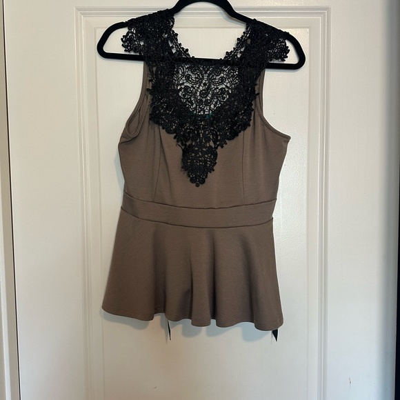 julie's closet Tops - Julie's Closet Black Lace Brown Peplum Blouse
